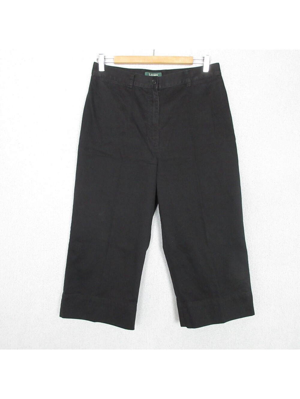 Ralph Lauren LRL Pants Womens 12P Black Cropped Wide Leg Cotton Capris 32x20